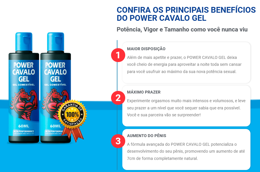 Benefícios do  Power de Cavalo
Potencia, vigor e um tamanho de pênis que você nunca imaginou.
Experimente orgasmos mais intensos.